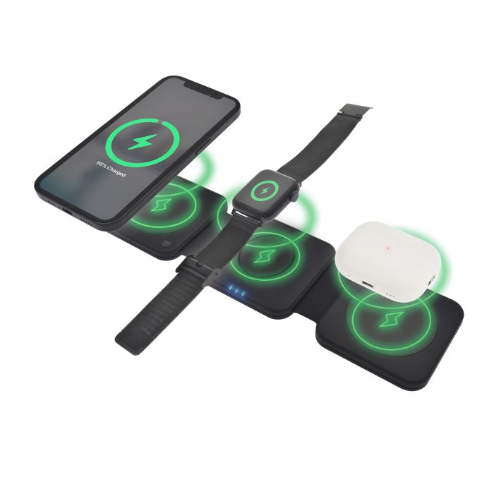 Dviced 3-in-1 foldable magnetic wireless charger - Black/Copper