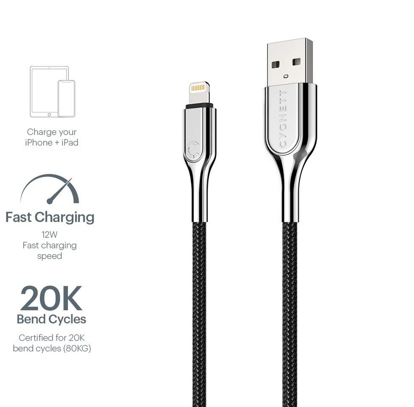 Cygnett Armored Lightning to USB-A Cable 1M - Black