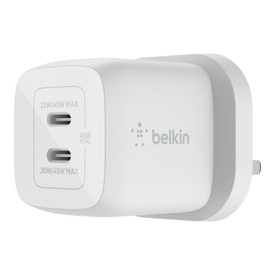 Belkin - Wall Charger - 45W Dual Usb-C Gan With Pps - C1=45 - C1+C2=25+20 - Black