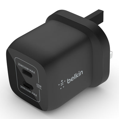 Belkin - Wall Charger - 45W Dual Usb-C Gan With Pps - C1=45 - C1+C2=25+20 - White