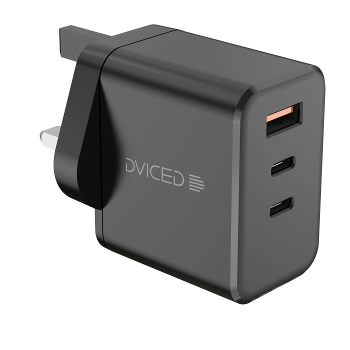 Dviced Wall charger, cable 65W GaN 2 USB-C 1 USB-A UK black