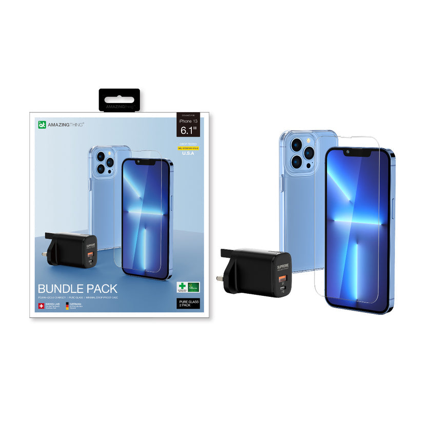Amazing Thing iPhone 13 Pro Max Bundle: 1pc 20W Charging adapter + 1pc Drop-proof protective case + 2pc Tempered Glass