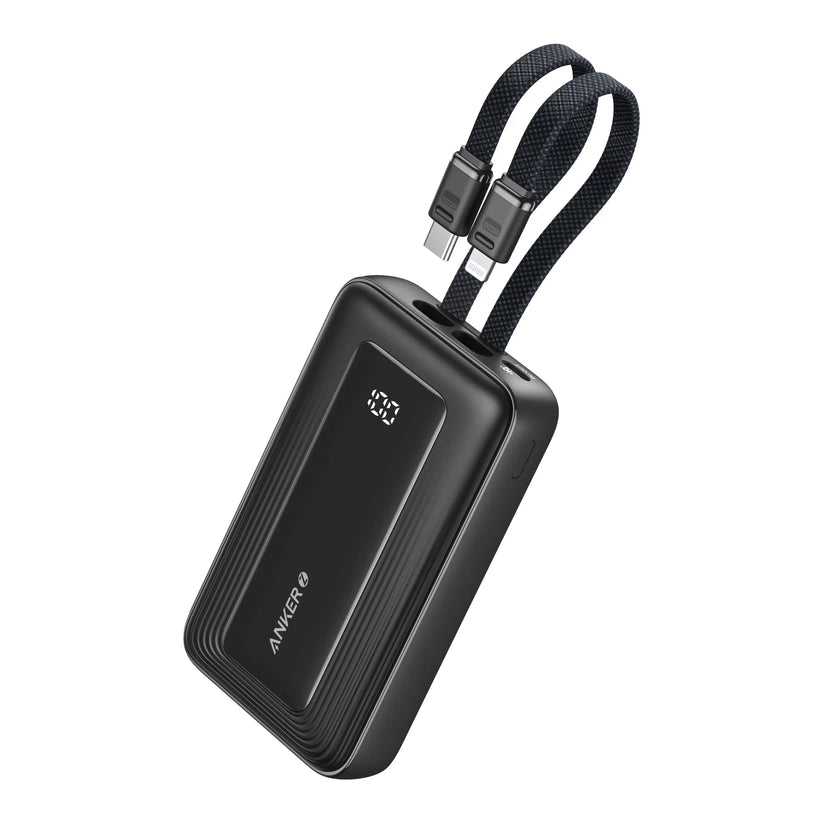 Anker Power Bank (10K, 30W, Built-In USB-C Cable) Black